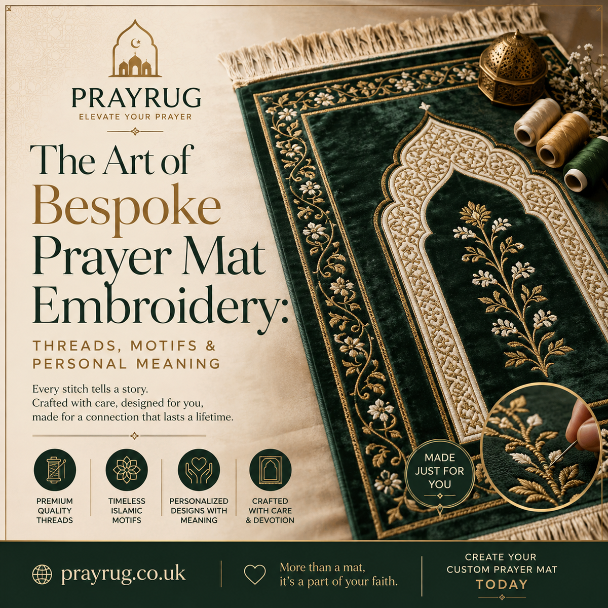 The Art of Bespoke Prayer Mat Embroidery: Threads, Motifs &amp; Personal Meaning