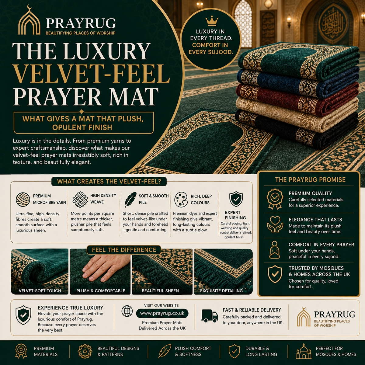 The Luxury Velvet-Feel Prayer Mat What Gives a Mat That Plush, Opulent Finish