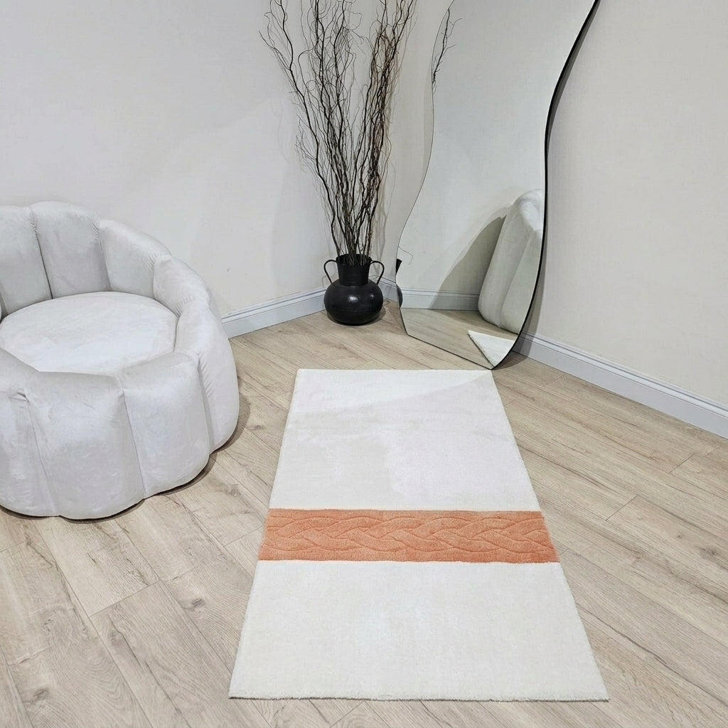 Handcrafted custom mat placed gracefully beside luxury home decor