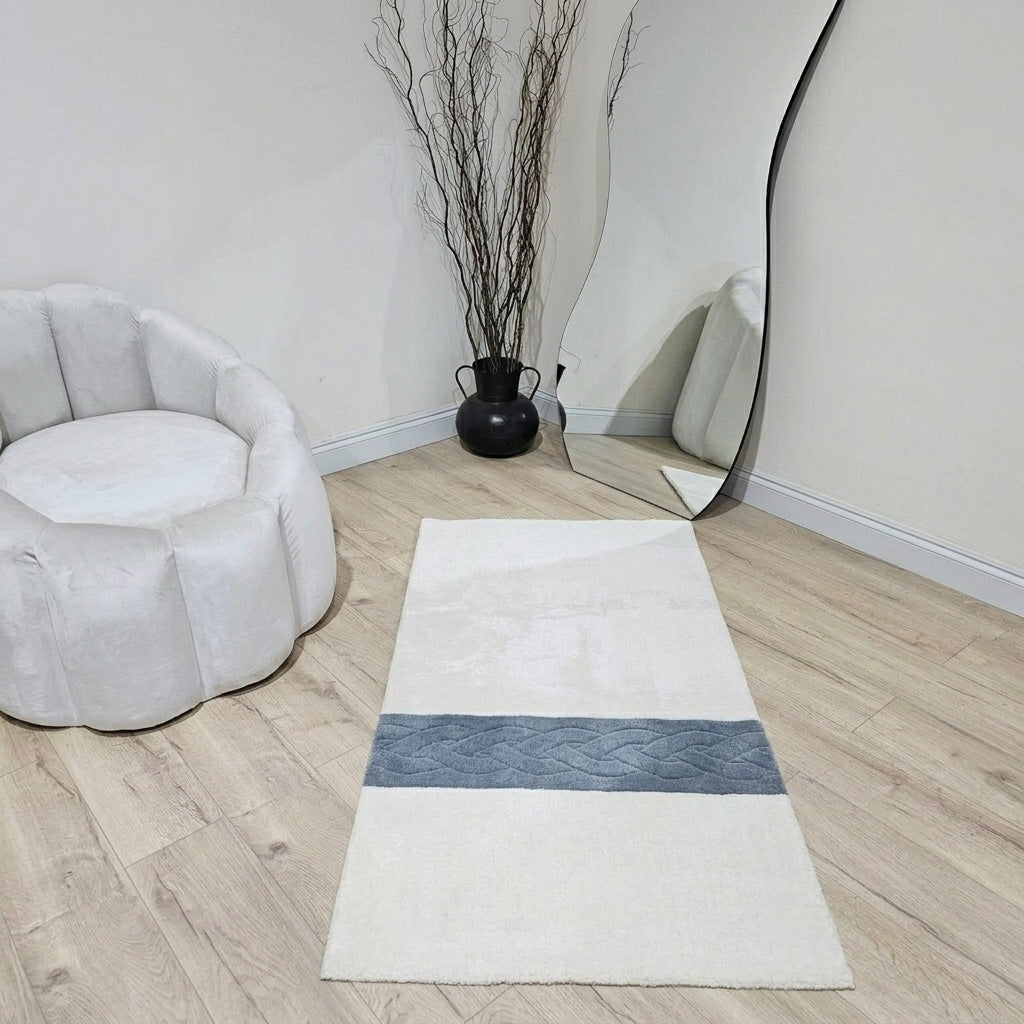 High end handcrafted rug displaying a rich hue and luxurious finish