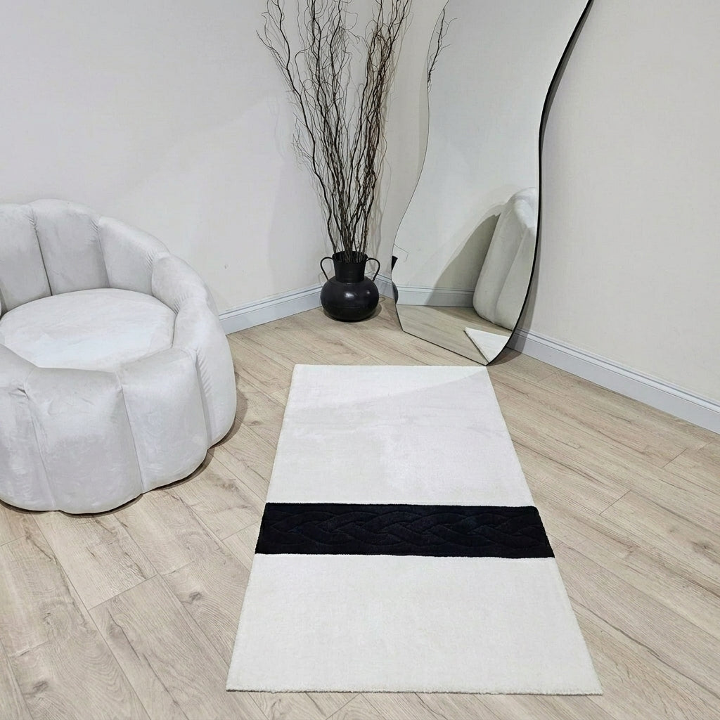 Luxury two tone prayer rug showcasing premium craftsmanship and a designer motif
