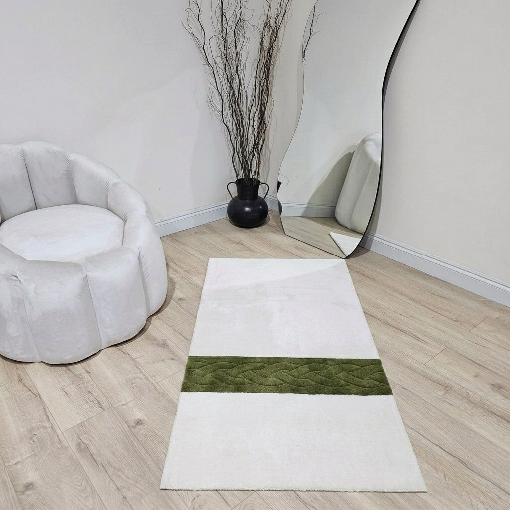 Luxury two tone prayer rug showcasing premium craftsmanship and a designer motif
