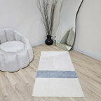 Premium bespoke prayer rug with a dark toned main body and contrast stripe